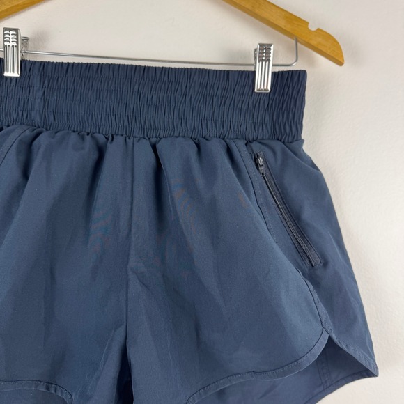 B Athletic Shorts Navy Blue Smocked Waist Zipper Pocket Women M Athleisure - Picture 8 of 9